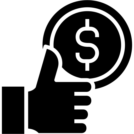 Thumbs up with dollar coin icon in black