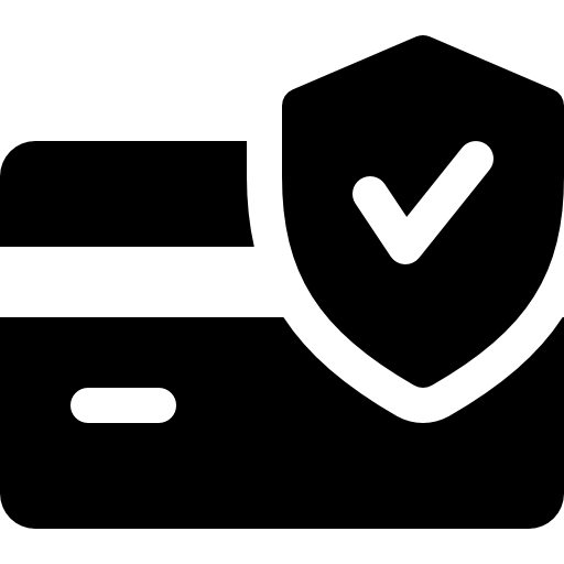 Credit card with shield checkmark icon in black